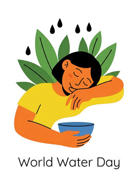 World Water Day, woman holding empty bowl, transparent background