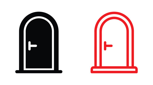 Arched doorway with handle black and red line silhouette