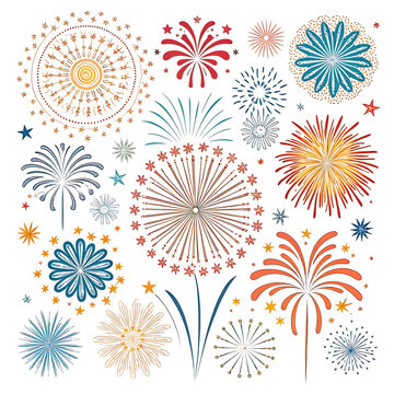 Festive fireworks collection vector illustration for celebrations and holiday designs