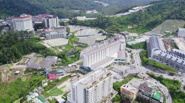Aerial view of residential and hospitality developments nestled within the rolling hills of Cameron Highlands, showcasing regional growth, tourism investment, and mountain living.