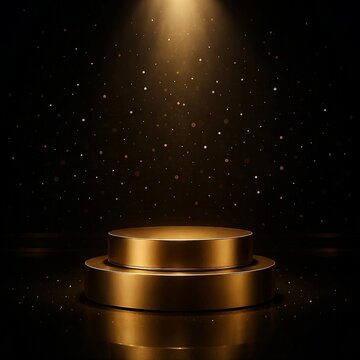 Luxury Gold Podium Product Display with Spotlight on Black Background for Cosmetic Branding