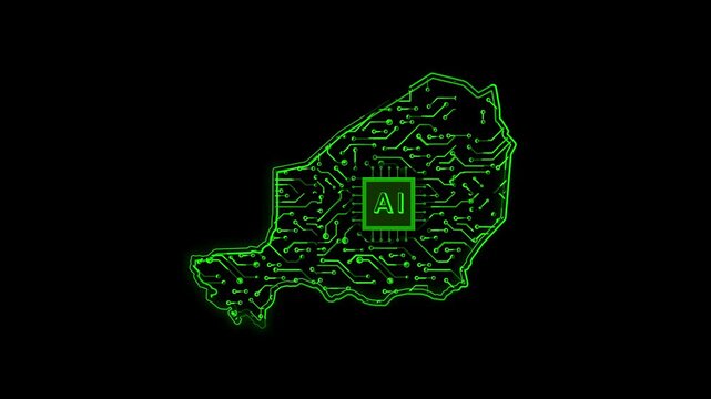 Niger Country Map Chipset Technology Opener, Suitable for Tech Events, Science Programs, News and Artificial Intelligence Presentations