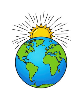Cartoon Earth with sun transparent background