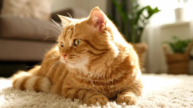 Orange cat lying indoors, cute orange cat indoor cute