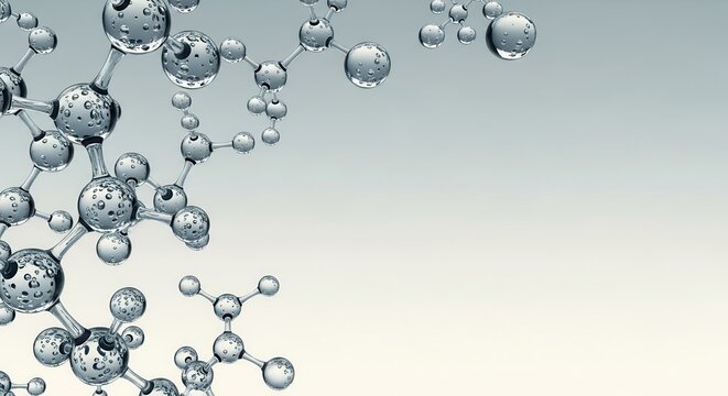 3D molecular structure model with metallic spheres on gradient background