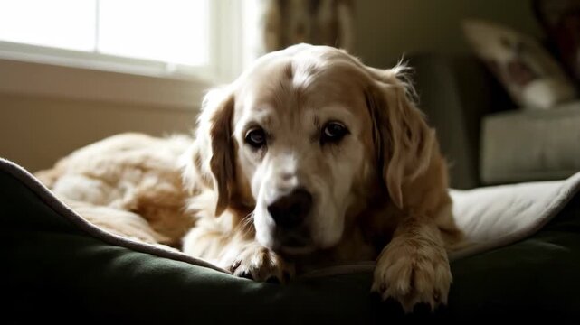 Golden Retriever material for indoor rest, close-up of Golden Retriever resting at home