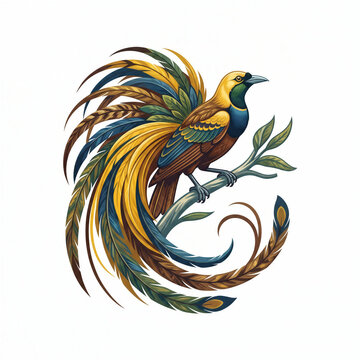 Exotic Indonesian Bird of Paradise Cendrawasih Vector Illustration Isolated on White Background