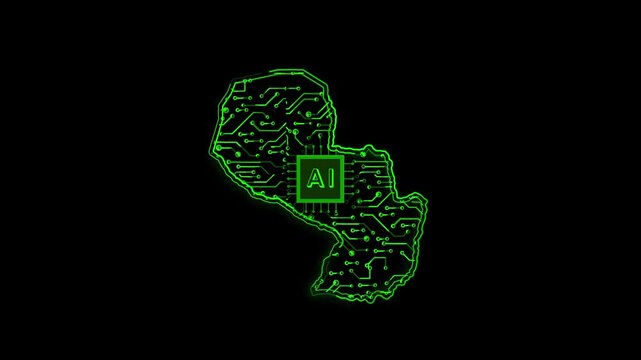 Paraguay Country Map Chipset Technology Opener, Suitable for Tech Events, Science Programs, News and Artificial Intelligence Presentations