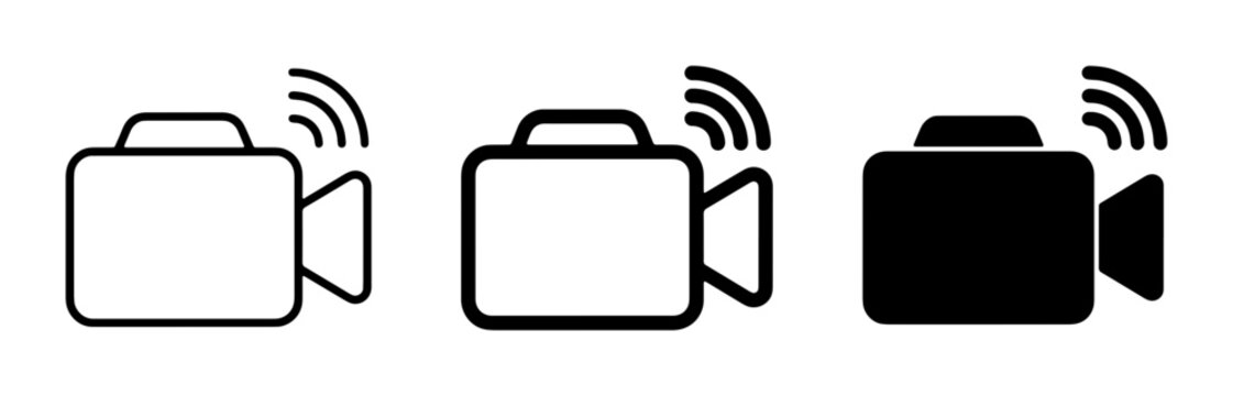 Video Camera Icons, Wireless Signal, Streaming Symbol, Broadcast Technology, Digital Recording, Connectivity, Modern Media Icons