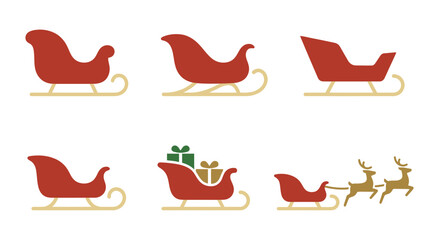 Santa sleigh silhouettes and flying reindeer team icons. © Zity