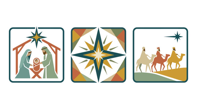 Religious Christmas icons of nativity and wise men.