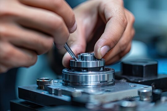 Skilled hands meticulously assembling small intricate mechanical components with precision tools in a close-up workshop setting