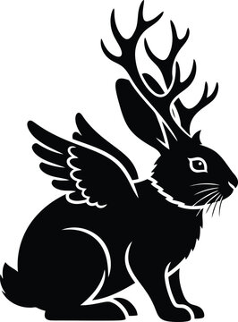 Black silhouette of a jackalope with wings