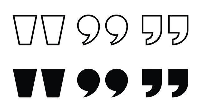 Quotation mark line and solid icon collection for textbook sentence dialogue