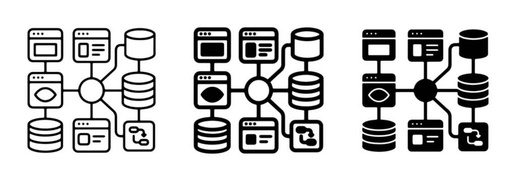 Database Network Diagram, Data Flow System, Information Architecture Icons, Data Storage Connections, Technology Network Flow
