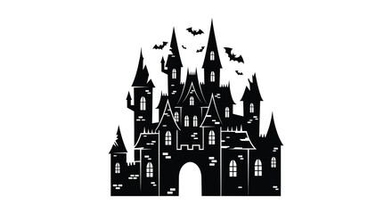 Fototapeta premium Haunted castle with bats black silhouette high quality