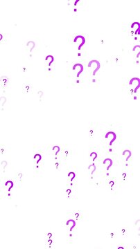 Purple question marks floating animation white background vertical format motion graphic