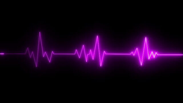 neon line Human heart with digital red and blue heart pulse line. Illustration of the heartbeat and pulse rate signal of an abstract neon energy. 4k Animation video on Black Background