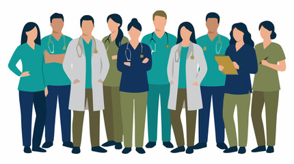 Fototapeta premium Medical professionals standing together in a hospital setting wearing scrubs