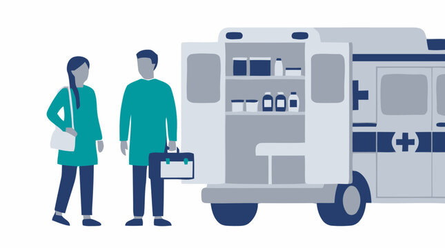 Medical team standing beside an ambulance on a street
