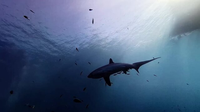 Pelagic Thresher Shark Swimming Near Ocean Surface