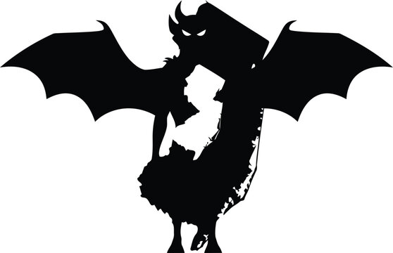 Black silhouette of a devilish creature with bat wings standing