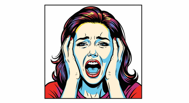 Woman Screaming in Fear, Shock, and Horror - Comic Book Style