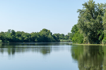 Fototapeta premium Calm Szamos River landscape in eastern Hungary