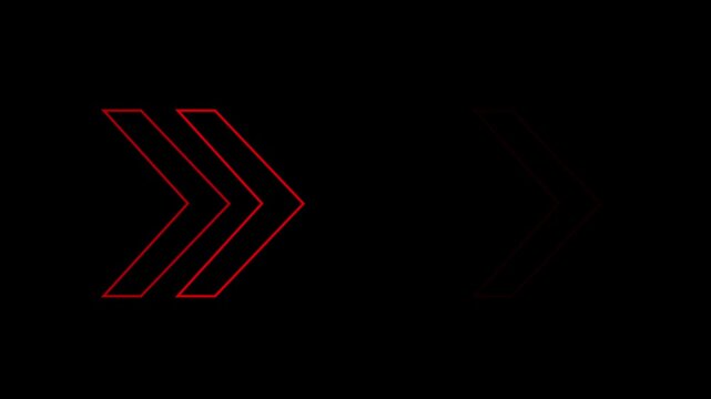 Red Neon Chevron Arrow Loop on Black Background, Glowing Futuristic Motion Graphic Overlay