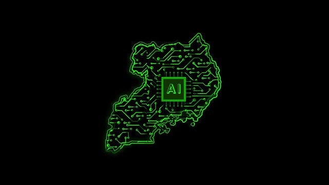Uganda Country Map Chipset Technology Opener, Suitable for Tech Events, Science Programs, News and Artificial Intelligence Presentations