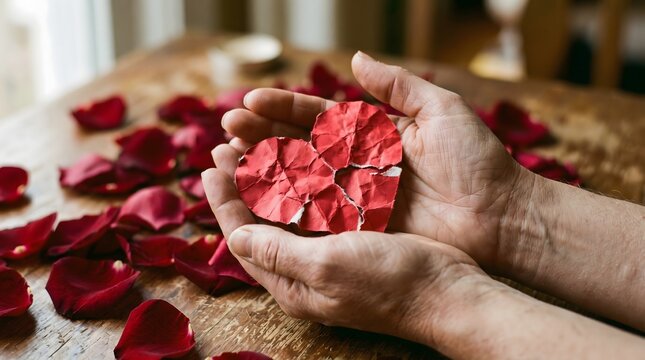 Heartless feeling of holding a torn paper heart