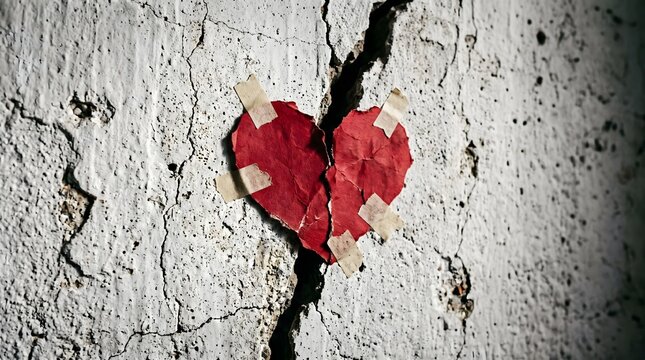 Heartless attempt to fix a deep crack with paper