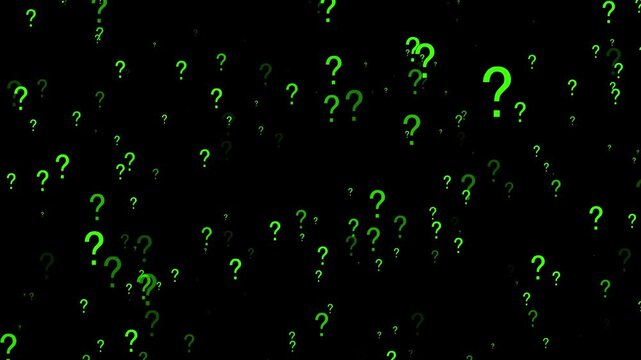 Animation of a lot of green question mark moving on black screen background 4k  motion graphic effects