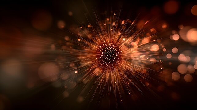 Golden fireworks exploding over dark water with sparkling reflections and orbs