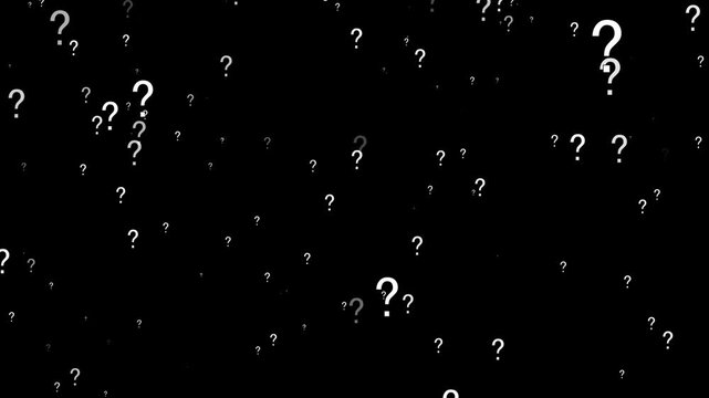 question marks rain slowly falling on black background. 4k loop question marks