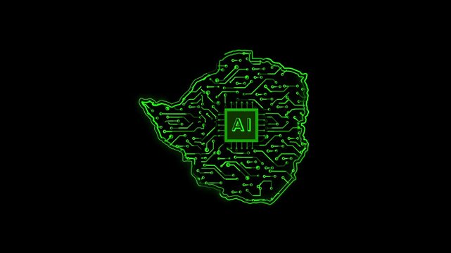Zimbabwe Country Map Chipset Technology Opener, Suitable for Tech Events, Science Programs, News and Artificial Intelligence Presentations