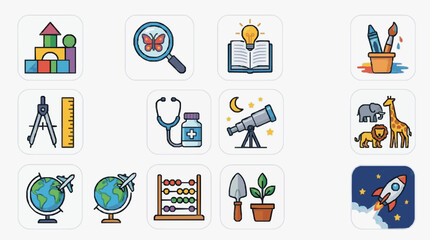 Fototapeta premium Creative Learning Tools and Symbols Collection.
