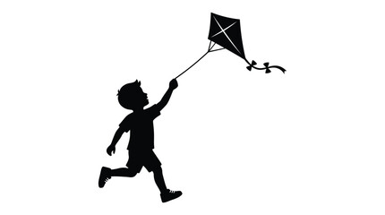 Boy Flying A Kite In Black Silhouette © Redwen Studio