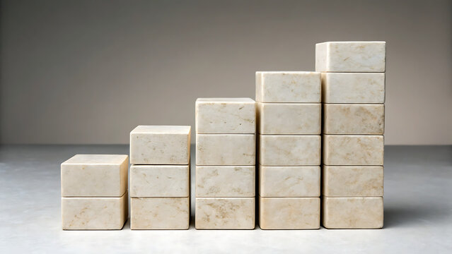 Stacked beige concrete blocks minimalist composition neutral background
