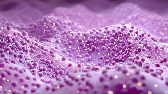 Microscopic view of purple rod-shaped bacteria cells on white background