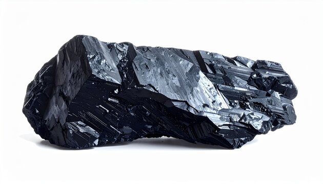 Black shiny mineral rock with layered glossy texture, reflective striations, ridges, geological sample outdoors, symbolic representation of natural luster, strength, resilience, material studies, eart