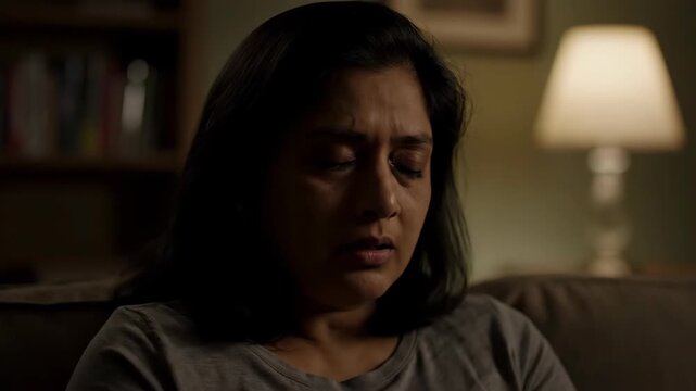 Women with closed eyes on indoor sofas, tired women rubbing their eyes late at night