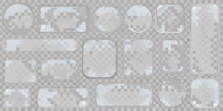Glassmorphism button shapes with transparent background vector illustration