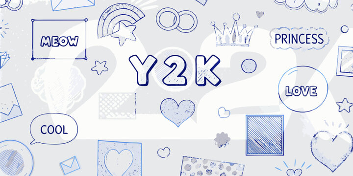 Y2k Doodle Collection Blue Sketch Illustration With Text And Symbols