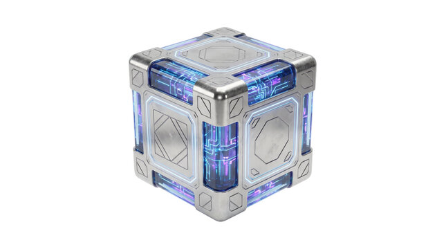 Sci fi futuristic energy power cube transparent background object