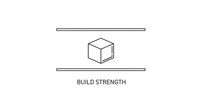 Build Strength Concept: Cube Between Two Parallel Lines, Minimalist Icon