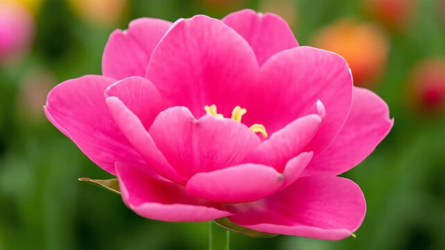 Close-up of pink tulips and pink blossoms in bloom time-lapse photography
