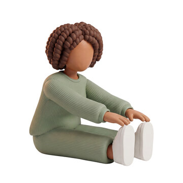 3D Claymorphism Faceless Woman Seated Floor Reaching Forward Casual Stretch Wellness Self Care White Background