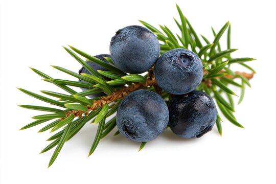 The blueberries resting on evergreen pine needles creating a natural botanical composition