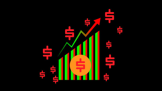 doller with business groth incrice chart flatt images icon design on dark background hand make on illustrator vector design